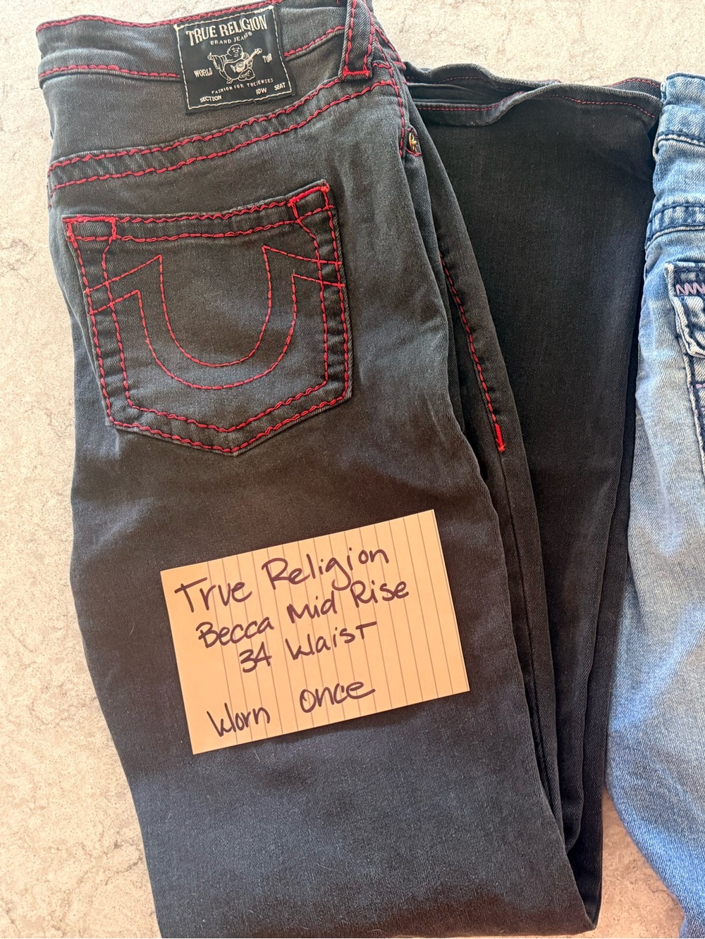 True Religion Jeans Black with Red Stitching waist 34